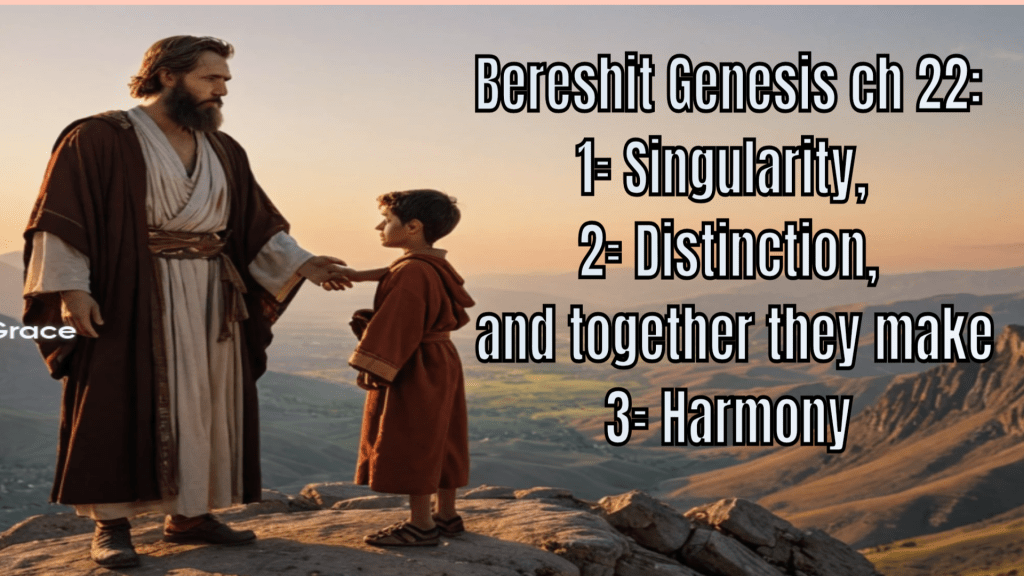 Bereshit Genesis ch 22: 1= Singularity, 2= Distinction, and together they make 3=&nbsp;Harmony